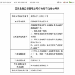 家理财公司合计被罚万：招银理财被罚万，信银理财被罚万